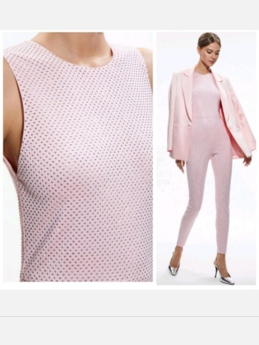 ALICE + OLIVIA  FREDDIE CREWNECK EMBELLISHED CATSUIT